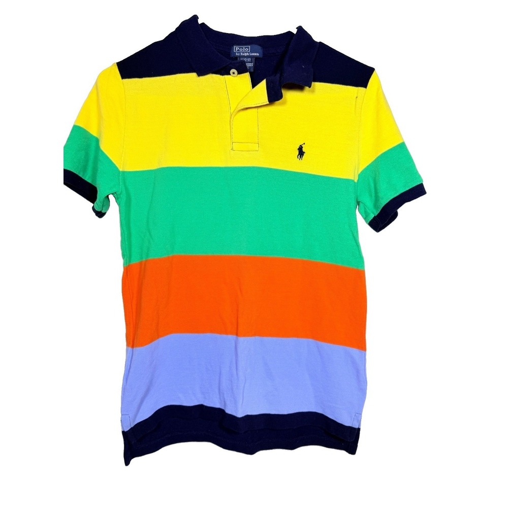 Polo Ralph Lauren Boys M 10-12 Vintage Preppyโ Striped Shirt Cotton Colorblock